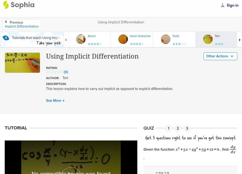 Sophia: Using Implicit Differentiation: Lesson 4 Instructional Video