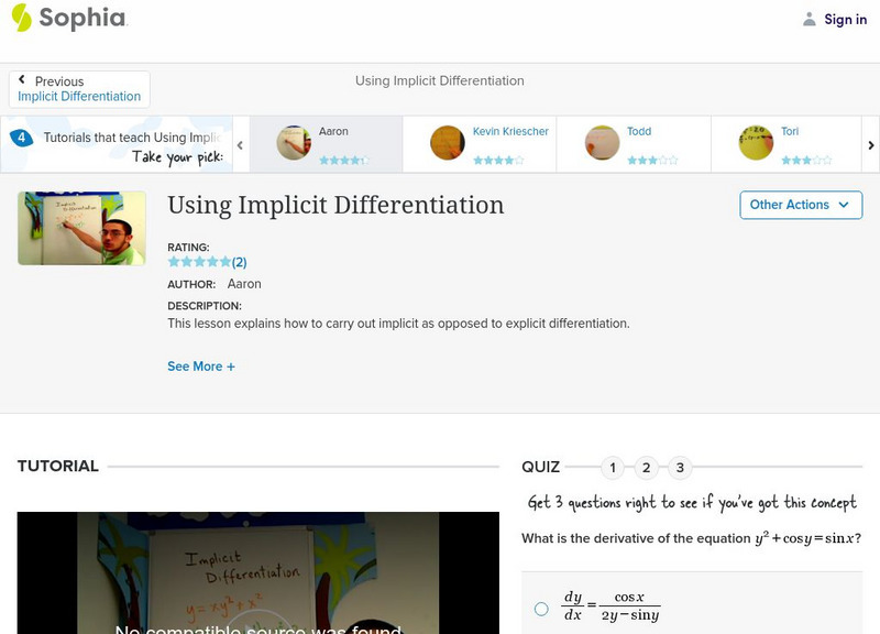 Sophia: Using Implicit Differentiation: Lesson 5 Instructional Video