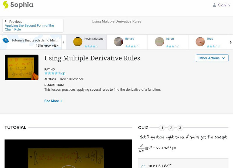 Sophia: Using Multiple Derivative Rules: Lesson 2 Instructional Video