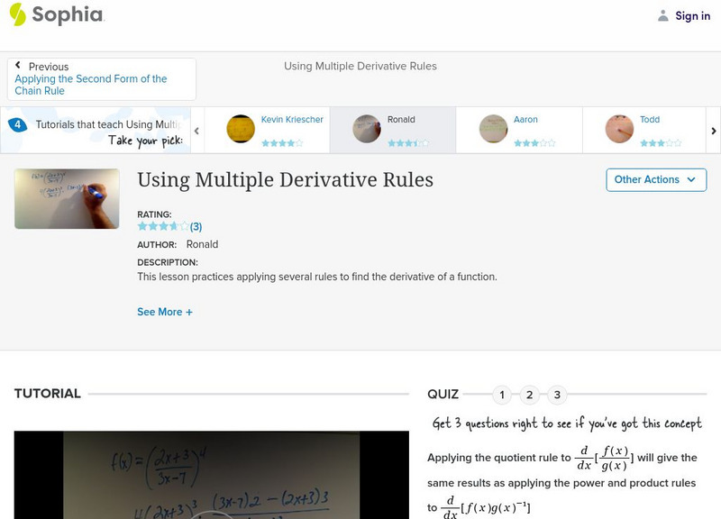 Sophia: Using Multiple Derivative Rules: Lesson 7 Instructional Video