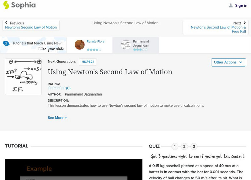 Sophia: Using Newton's Second Law of Motion Instructional Video