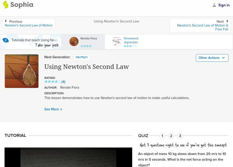 Sophia: Using Newton's Second Law Instructional Video