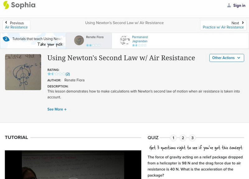 Sophia: Using Newton's Second Law W/ Air Resistance: Lesson 2 Instructional Video