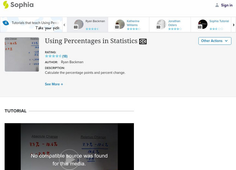 Sophia: Using Percentages in Statistics: Lesson 1 Instructional Video