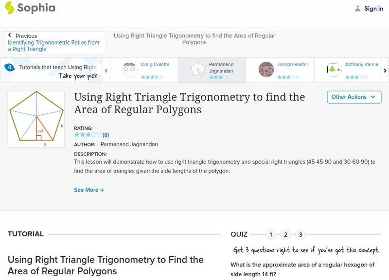 Sophia: Using Right Triangle Trigonometry to Find the Area of Regular Polygons PPT