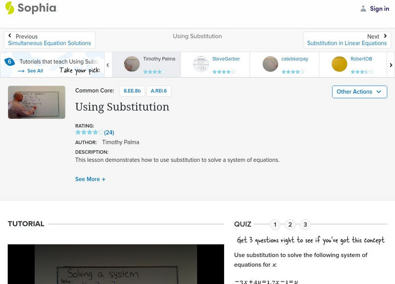Sophia: Using Substitution: Lesson 10 Instructional Video
