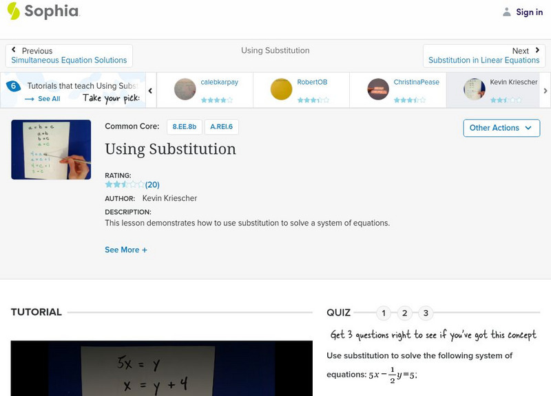 Sophia: Using Substitution: Lesson 2 Instructional Video Sophia: Using Substitution: Lesson 2 Instructional Video