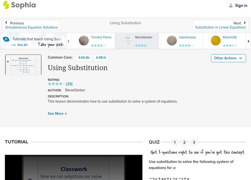 Sophia: Using Substitution: Lesson 8 Instructional Video