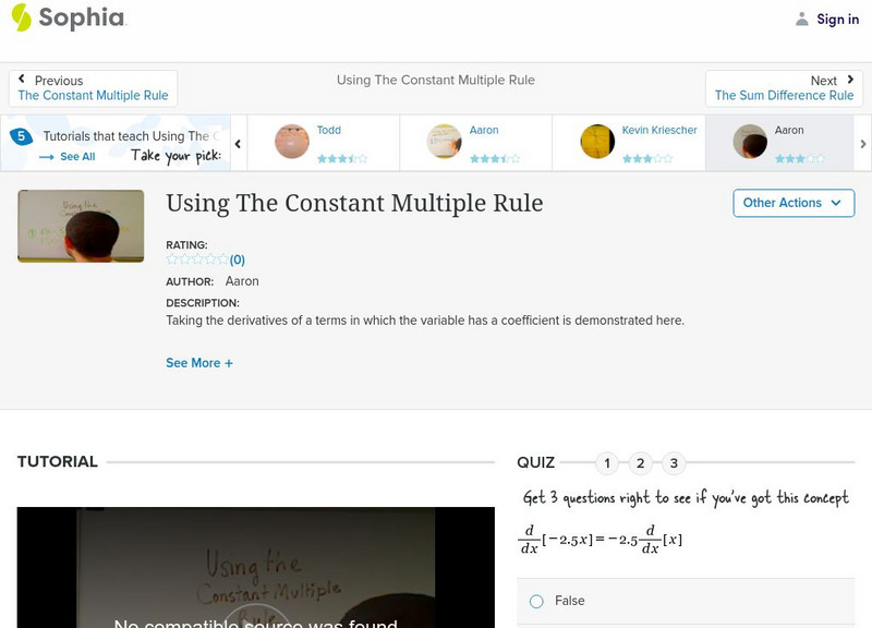 Sophia: Using the Constant Multiple Rule: Lesson 3 Instructional Video