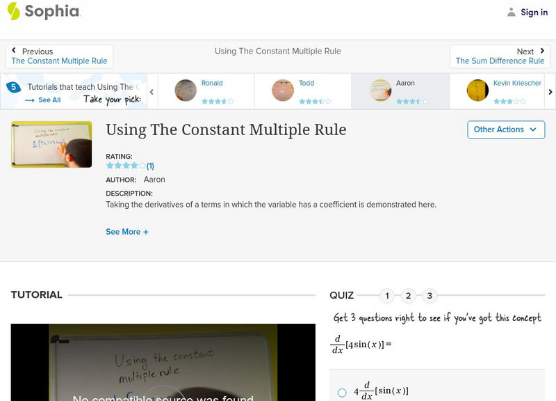 Sophia: Using the Constant Multiple Rule: Lesson 6 Instructional Video