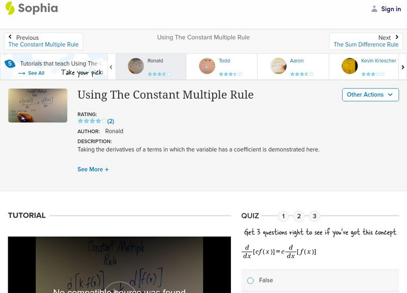 Sophia: Using the Constant Multiple Rule: Lesson 7 Instructional Video