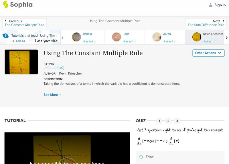 Sophia: Using the Constant Multiple Rule: Lesson 1 Instructional Video