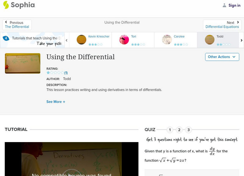 Sophia: Using the Differential: Lesson 4 Instructional Video
