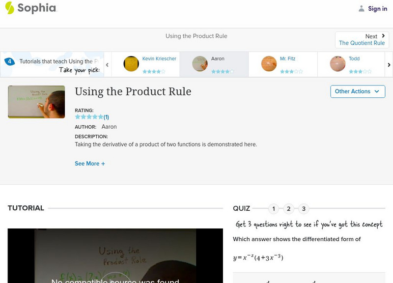 Sophia: Using the Product Rule: Lesson 5 Instructional Video Sophia: Using the Product Rule: Lesson 5 Instructional Video
