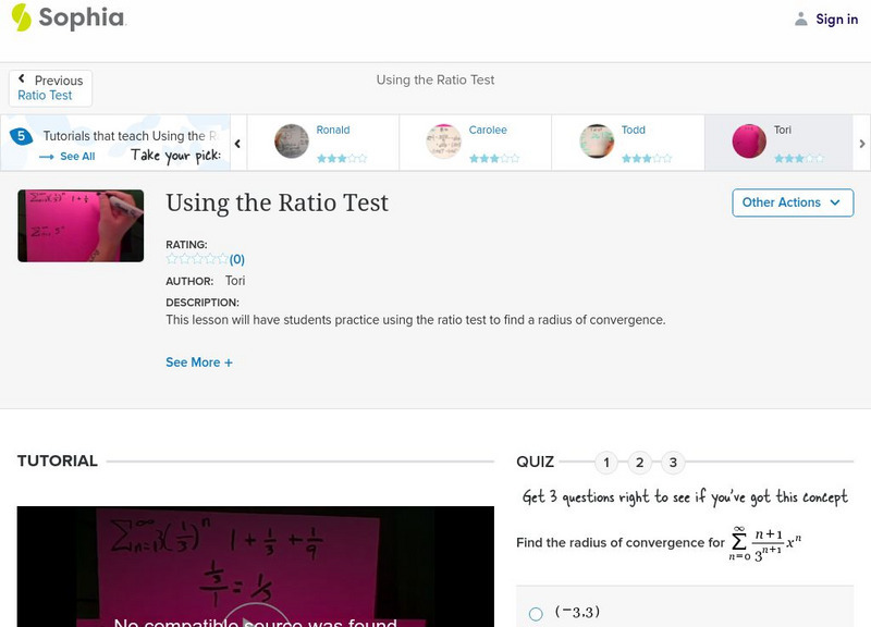 Sophia: Using the Ratio Test: Lesson 6 Instructional Video