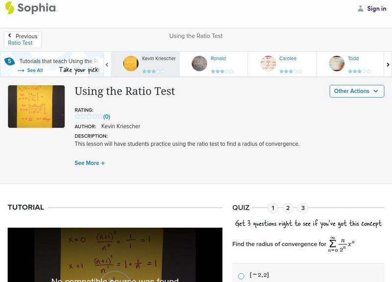 Sophia: Using the Ratio Test: Lesson 1 Instructional Video