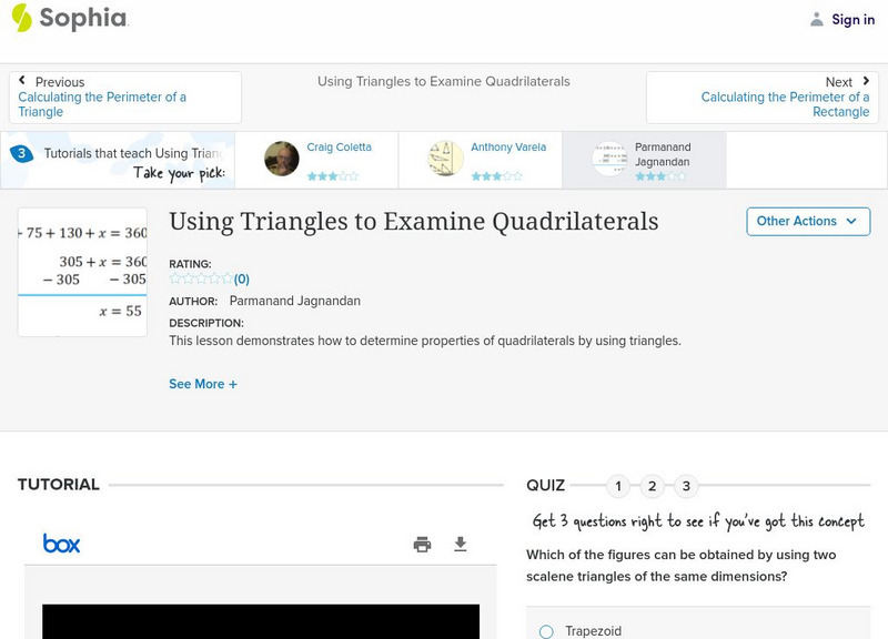 Sophia: Using Triangles to Examine Quadrilaterals: Lesson 5 PPT Sophia: Using Triangles to Examine Quadrilaterals: Lesson 5 PPT