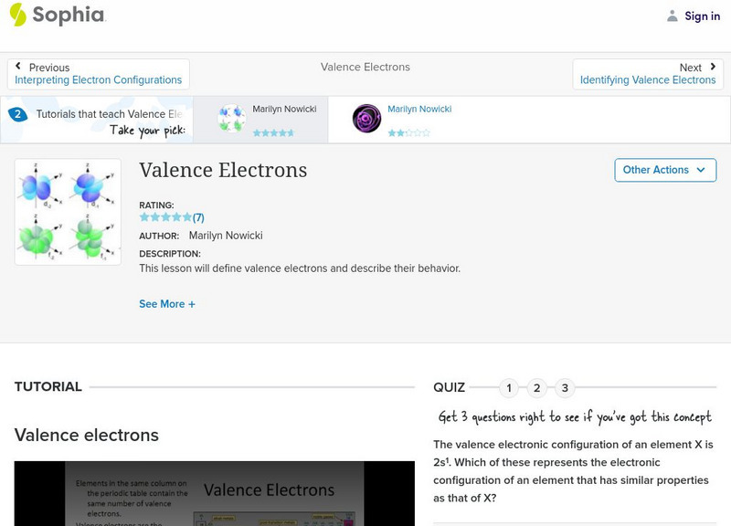 Sophia: Valence Electrons: Lesson 3 Instructional Video