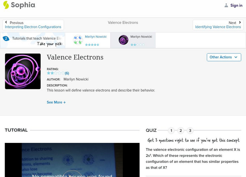 Sophia: Valence Electrons: Lesson 7 Instructional Video