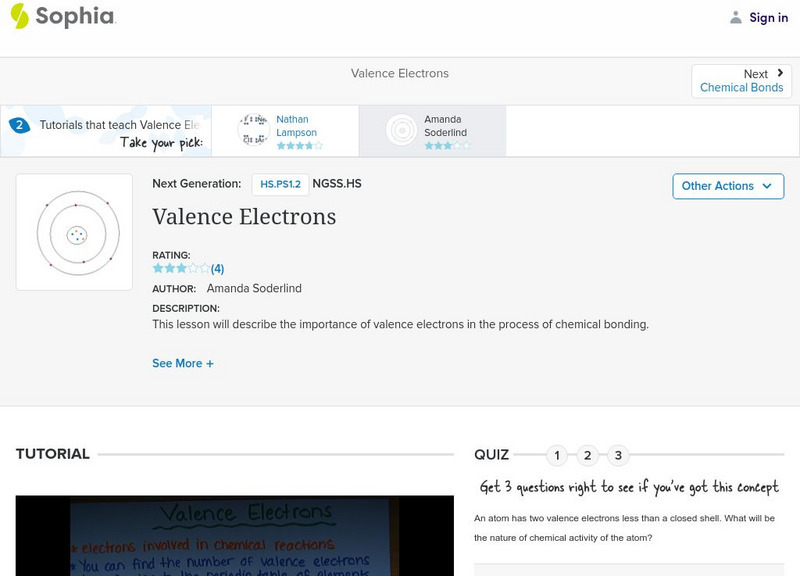 Sophia: Valence Electrons: Lesson 4 Instructional Video Sophia: Valence Electrons: Lesson 4 Instructional Video