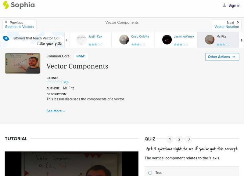 Sophia: Vector Components: Lesson 4 Instructional Video Sophia: Vector Components: Lesson 4 Instructional Video
