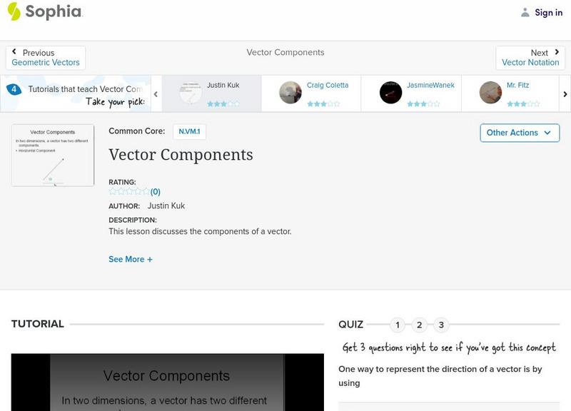 Sophia: Vector Components: Lesson 1 Instructional Video Sophia: Vector Components: Lesson 1 Instructional Video
