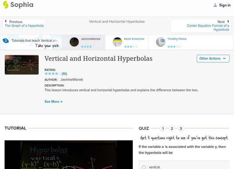 Sophia: Vertical and Horizontal Hyperbolas: Lesson 4 Instructional Video