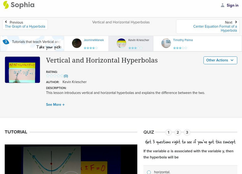 Sophia: Vertical and Horizontal Hyperbolas Instructional Video