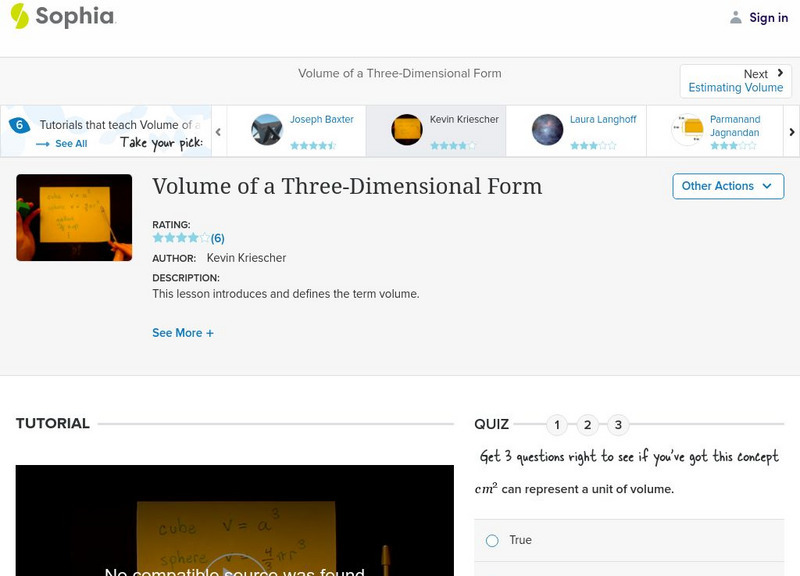 Sophia: Volume of a Three Dimensional Form Instructional Video