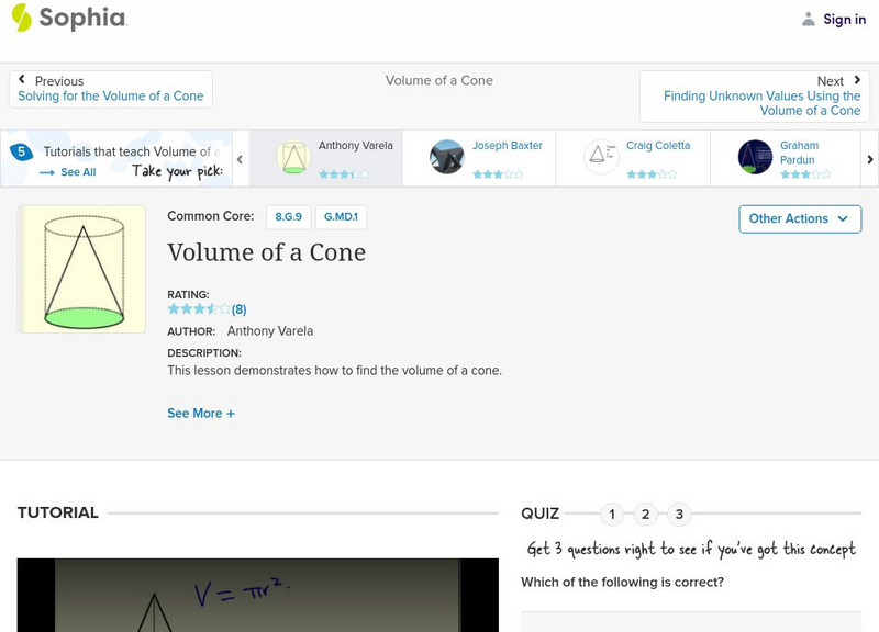 Sophia: Volume of a Cone Instructional Video