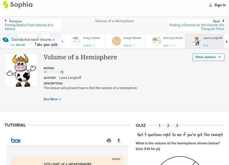 Sophia: Volume of a Hemisphere: Lesson 4 PPT