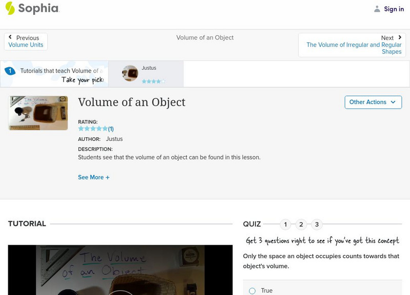 Sophia: Volume of an Object Instructional Video