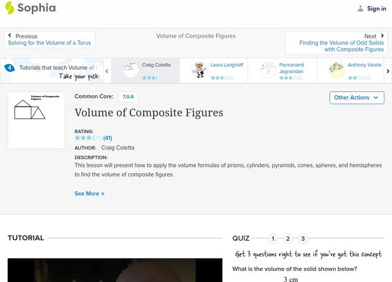 Sophia: Volume of Composite Figures Instructional Video