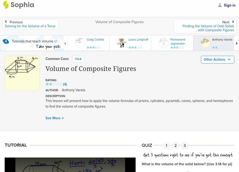 Sophia: Volume of Composite Figures Instructional Video