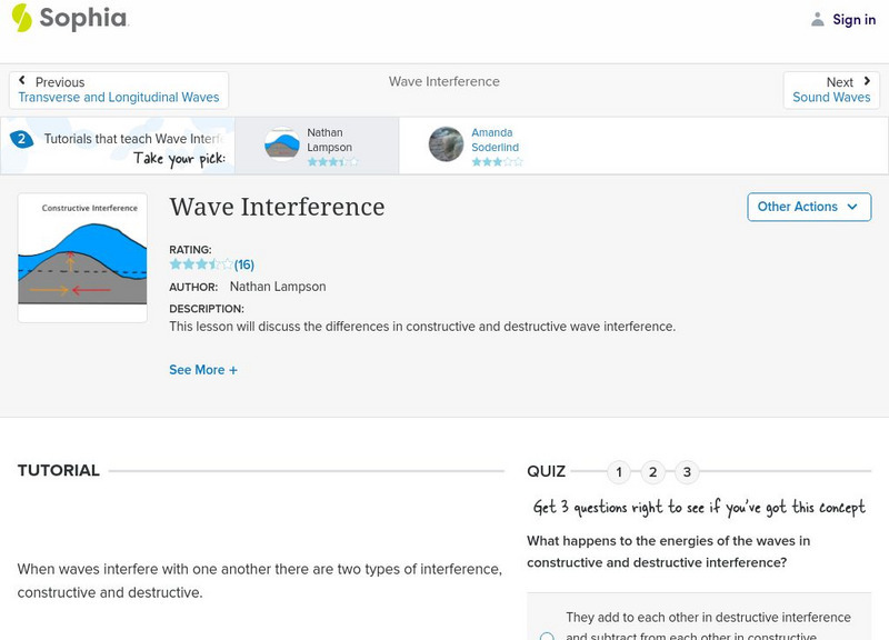 Sophia: Wave Interference: Lesson 1 Handout Sophia: Wave Interference: Lesson 1 Handout