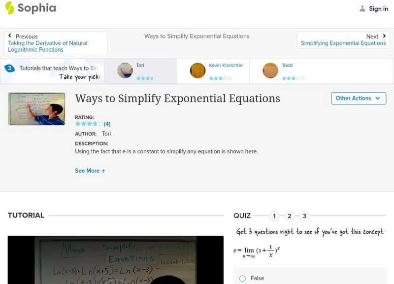 Sophia: Ways to Simplify Exponential Equations Instructional Video Sophia: Ways to Simplify Exponential Equations Instructional Video