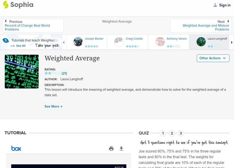 Sophia: Weighted Average: Lesson 2 PPT Sophia: Weighted Average: Lesson 2 PPT