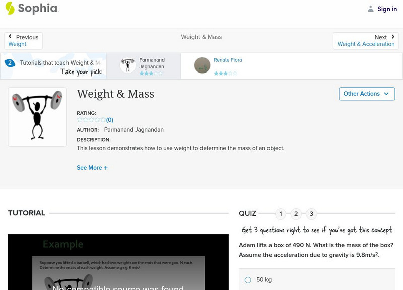 Sophia: Weight & Mass: Lesson 1 Unit Plan Sophia: Weight & Mass: Lesson 1 Unit Plan