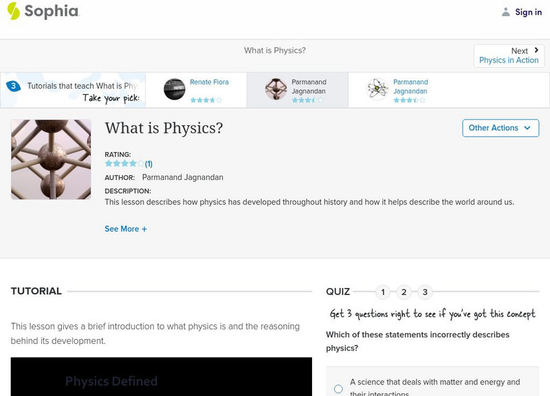 Sophia: What Is Physics?: Lesson 3 Unit Plan Sophia: What Is Physics?: Lesson 3 Unit Plan