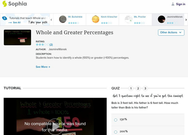 Sophia: Whole and Greater Percentages Instructional Video