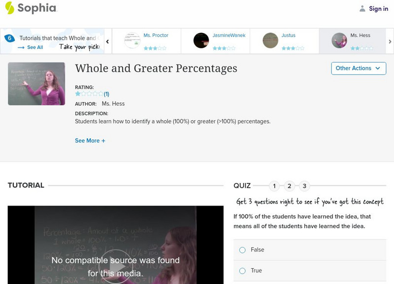 Sophia: Whole and Greater Percentages Instructional Video