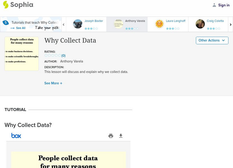 Sophia: Why Collect Data: Lesson 2 PPT Sophia: Why Collect Data: Lesson 2 PPT