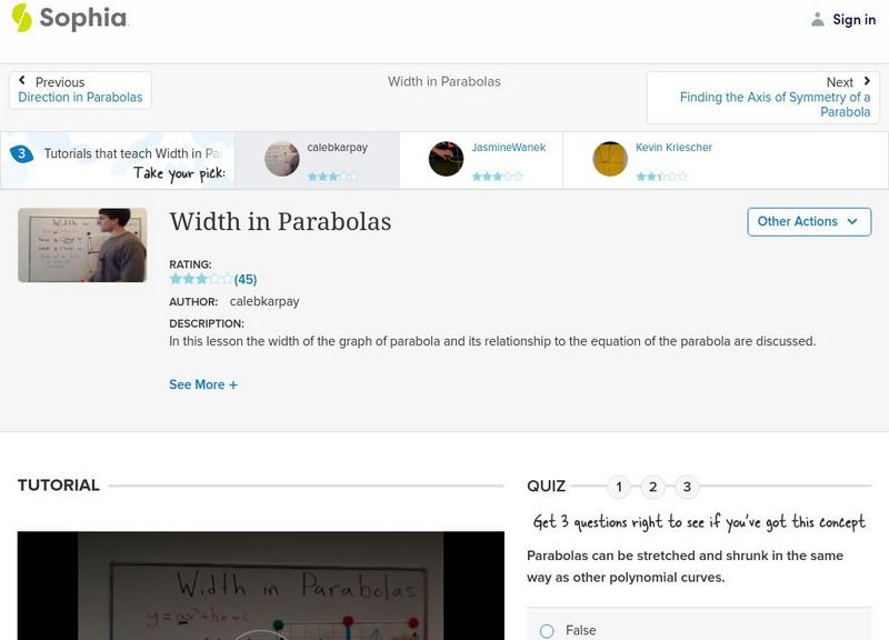 Sophia: Width in Parabolas: Lesson 4 Instructional Video
