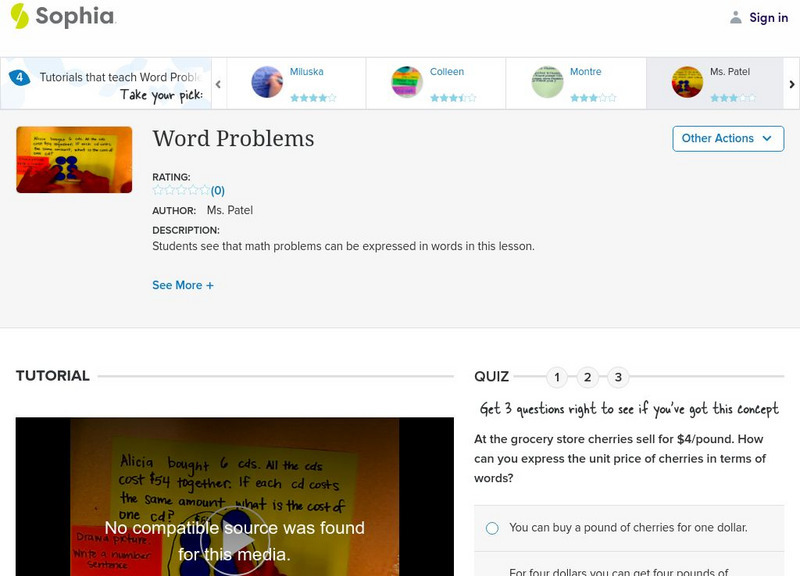 Sophia: Word Problems Instructional Video