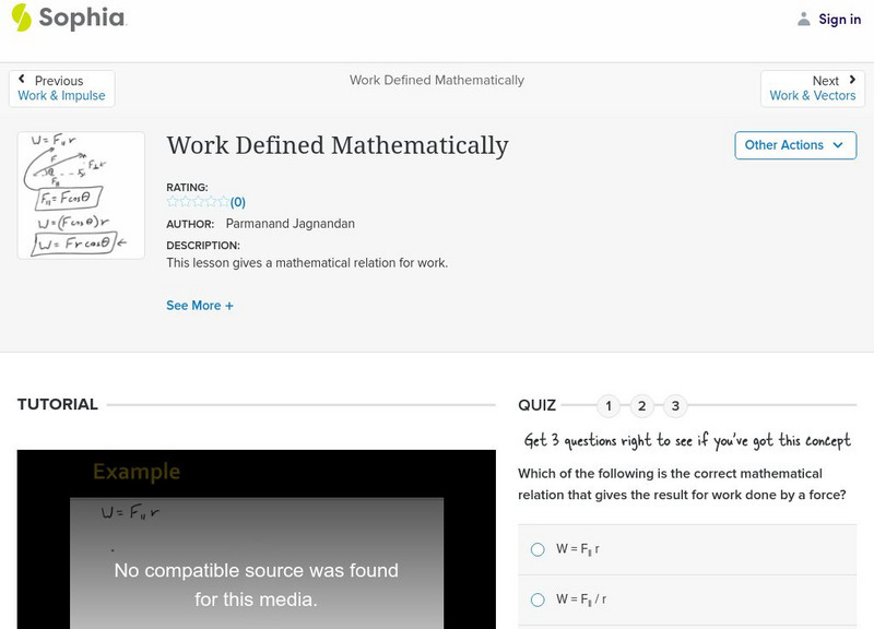 Sophia: Work Defined Mathematically Unit Plan