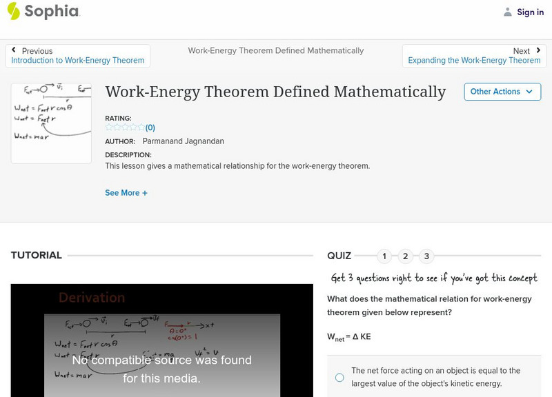 Sophia: Work Energy Theorem Defined Mathematically Unit Plan Sophia: Work Energy Theorem Defined Mathematically Unit Plan