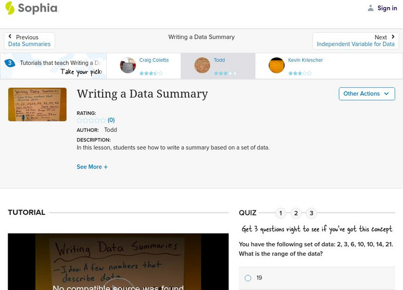 Sophia: Writing a Data Summary: Lesson 5 Instructional Video Sophia: Writing a Data Summary: Lesson 5 Instructional Video