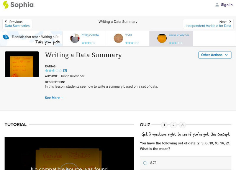 Sophia: Writing a Data Summary: Lesson 1 Instructional Video