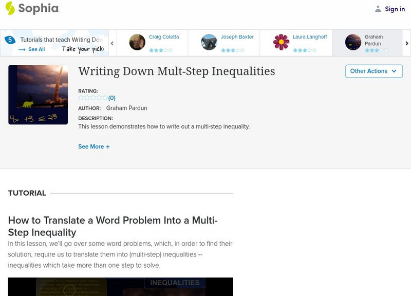 Sophia: Writing Down Mult Step Inequalities Instructional Video Sophia: Writing Down Mult Step Inequalities Instructional Video