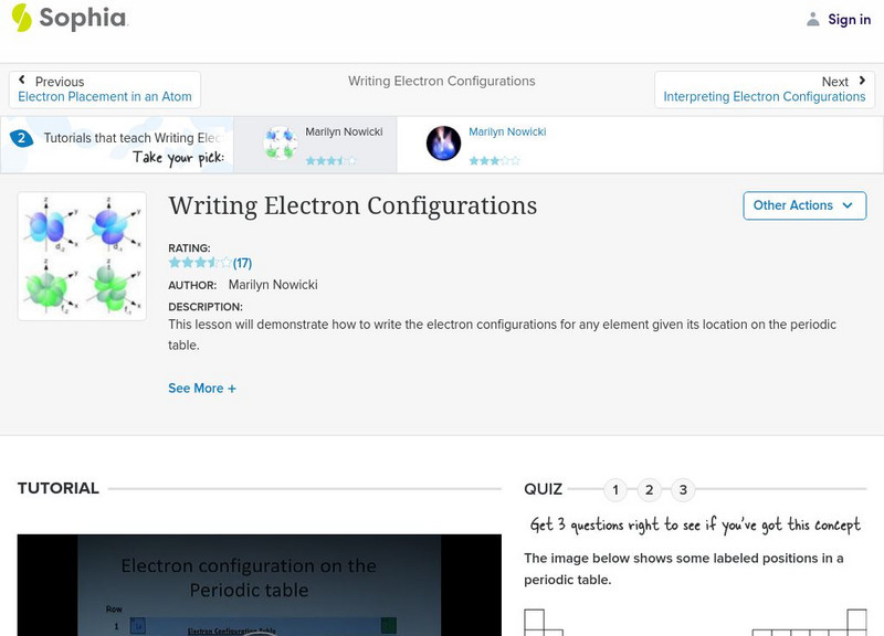 Sophia: Writing Electron Configurations: Lesson 1 Instructional Video